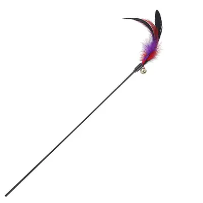 Long Pole Cat Teaser Wand with Colorful Feather and Bell, Replacement Head - 10