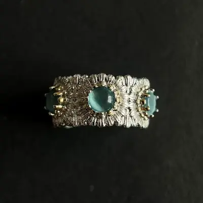 Italian design daisy flower ring, colorful gemstone, vintage style for women