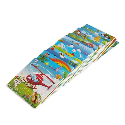9-piece puzzle board with cartoon animals and traffic