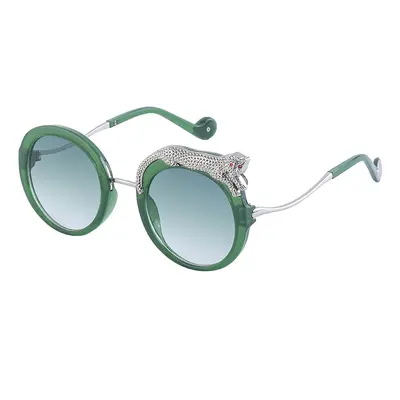 Women's Blue Light Filter Round Frame Sunglasses with Rhinestone Decor - 10