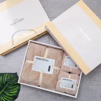 Korallenfleece-Handtuch-Set, Badetuch, 2-3-teilig, Geschenkbox