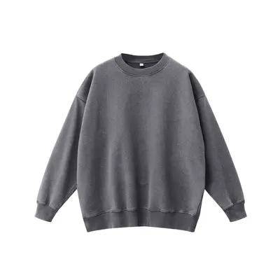 400 g Ripped Crew Neck Sweatshirt, Plus Size, Retro Washed - 9
