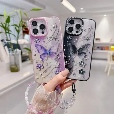 iPhone 16 Pro Max phone case, soft, transparent, diamond pattern