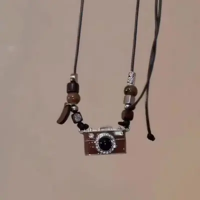 Retro film camera pendant, brown, adjustable