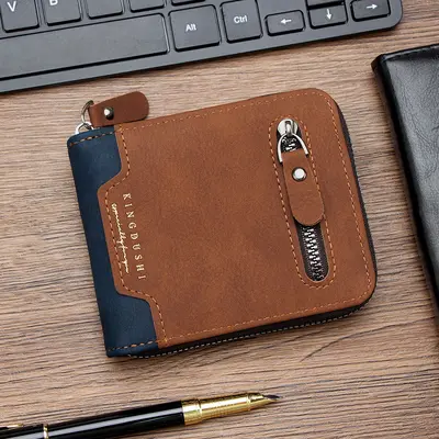 Men's short wallet with multiple card slots, large capacity, zipper - 6