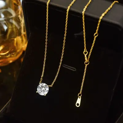 Moissanite elmas S925 gümüş demir zincir kolye - 4