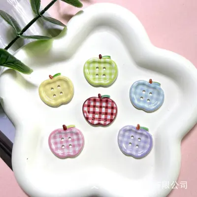 Cute Apple Plaid Button Set for DIY Jewelry and Phone Cases