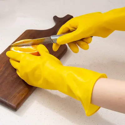 Oxford Yellow Waterproof Household Rubber Gloves, Non-Slip and Thickened
