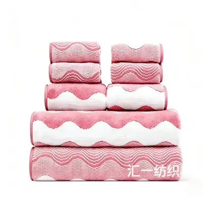Coral fleece bath towel set, water wave pattern, thick - 8