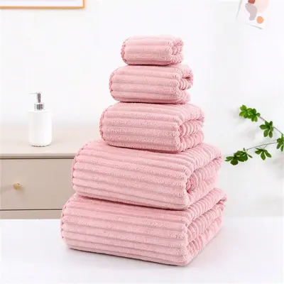 Bath towel set five-piece, sugar velvet, non-shedding