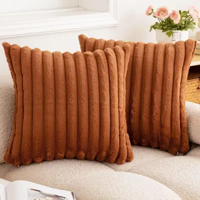 Rabbit Fur Throw Pillow Cover, Rectangular, Vertical Stripe Plush - 11
