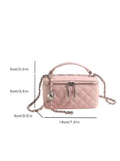 Women's Small Square Handbag, Box Style with Chain Strap, Crossbody - 5