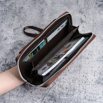 Men's Long Leather Wallet, Multi-Card Slots, 2-in-1 with Zip and Phone Pocket - 3