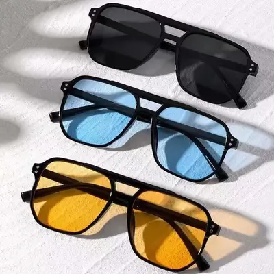 Metal Square Aviator Sunglasses, UV400, Ocean Lens, Double Bridge - 3