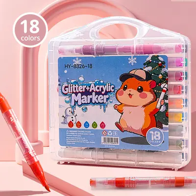 Çift uçlu glitter akrilik marker 48 renk - 8