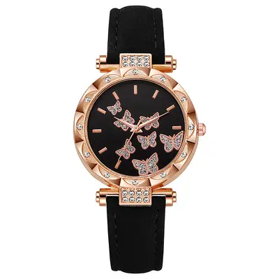 Neue TikTok Damenuhr Mode Persönlichkeit Einfache Armbanduhr Schmetterling Digital Ledergurt Uhr