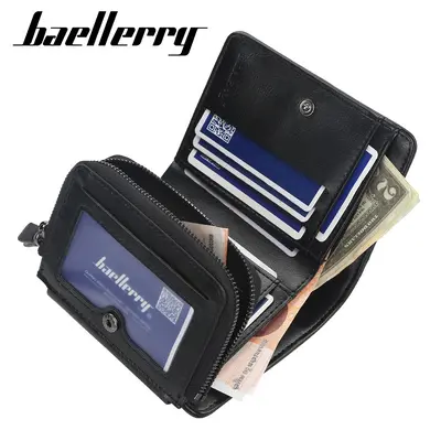 Men's Short Wallet with Vertical Zipper, Buckle and Coin Pocket - 6