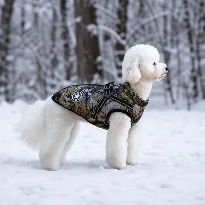 Winter Dog Clothes, Thickened Cotton Vest with Reflective Strap and Harness