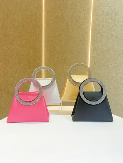 Damen-Abendtasche mit Strass, französische Trapez-Handtasche mit Kettenriemen - 5