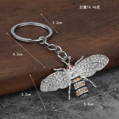 Alloy Rhinestone Bee Keychain for Bags and Car Keys