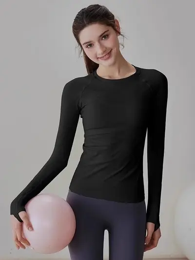 Kadın slim fit uzun kollu yoga ve koşu üst giyim - 3