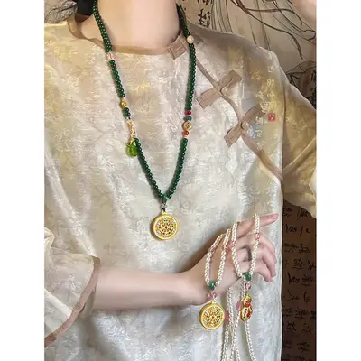 Vintage yuvarlak boncuklu kolye, Hanfu ve Cheongsam aksesuarı, etnik stil - 2