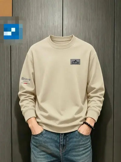 Men's Round Neck Loose Printed Sweatshirt, Autumn
