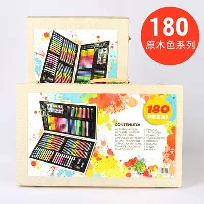 厂家供应儿童180木盒画笔水彩笔批发儿童画画蜡笔162彩笔套装 - 5