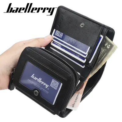 Men's Short Wallet with Multiple Card Slots and Zippered Coin Pocket - 5