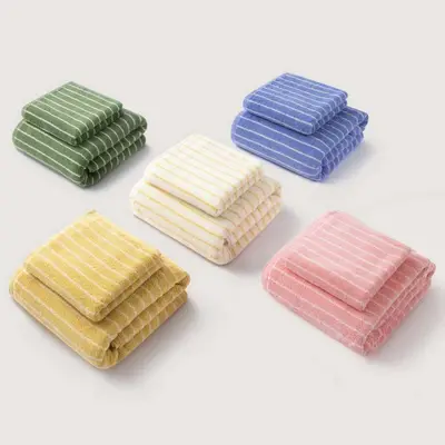 Cotton towel set three-piece bath Morandi colors - 1