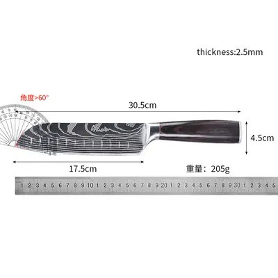 Şam deseni bıçak seti, renkli ahşap sap, şef, santoku - 7