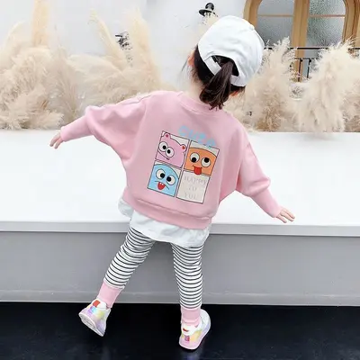 Kore tarzı çizgili kız çocuk iki parça takım, ilkbahar ve sonbahar - 2