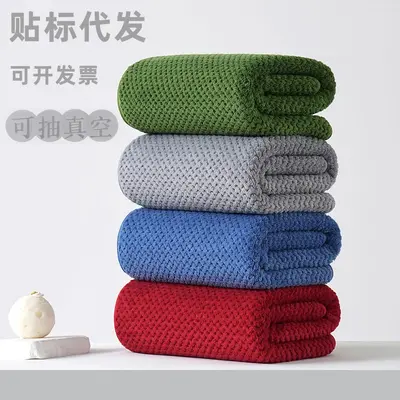 Sınır ötesi plaj havlusu mercan polar büyük banyo havlusu havlu seti eğik dokunmuş ananas desenli sarılı havlu saf renk havlu toptan logo - 1