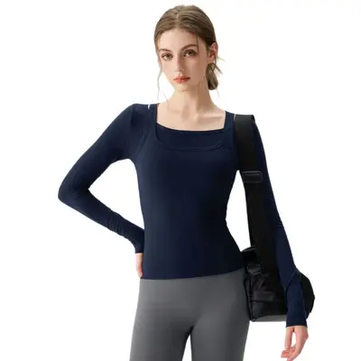 Women's Long Sleeve Fake Two-Piece Yoga Top - 5