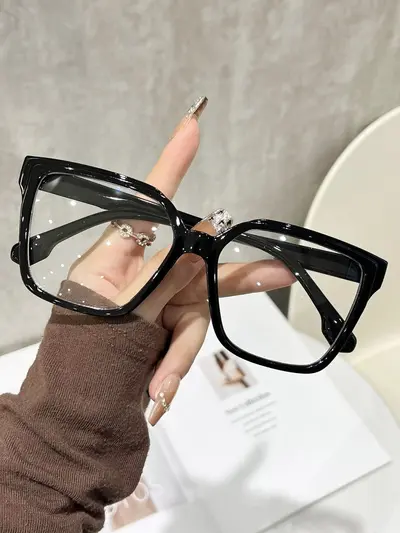 Large Retro Square Frame Glasses for Men and Women, Plain Lens - 9