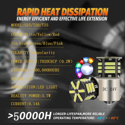 DC24V LED Sinyal Lambası 1156 1157 7020 21SMD, Kamyon ve Otomobil için