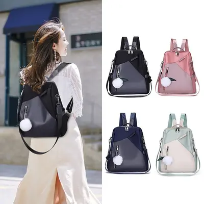 Multifunktionaler PU-Rucksack mit Pompon-Anhänger Damen - 5