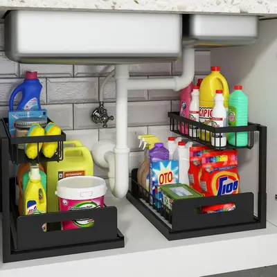 Cross-border Amazon Kitchen Under-Sink Organizer Pull-Out Seasoning Storage Multi-tier Pull Basket Bathroom Drawer - 7