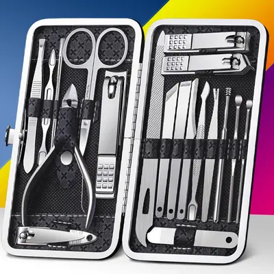 Nagelschere Set Heim-Nagelschere Edelstahl 8-teiliges Set Ohrlöffel Falkenschnabel-Nagelfeile Nagelrille Zange schräge Spitze spezielle Pediküre-Klinge - 3