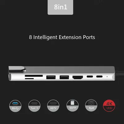 8-in-1 Type-C USB-Dockingstation mit LAN-Anschluss