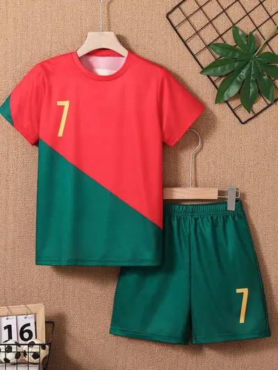 Jungen-Sommersportanzug, Fußballtrikot Nr. 7 mit Shorts