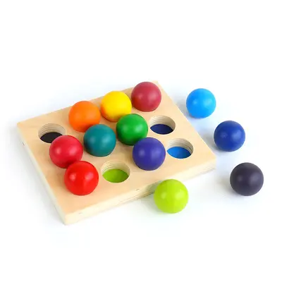 Holz-Regenbogen-Zuordnungskugeln mit 12-Farben-Sortierbrett - 6