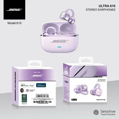 Ultra610 Bluetooth-Ohrclip-Kopfhörer im Leder-Design, halboffen, Sport, mit Rauschunterdrü