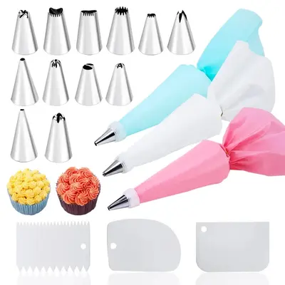Amazon Edelstahl Decorations-Spitzensatz Kuchendekorationswerkzeuge Cremebeutel Decorations-Spitze EVA-Decorationstasche verstärkt