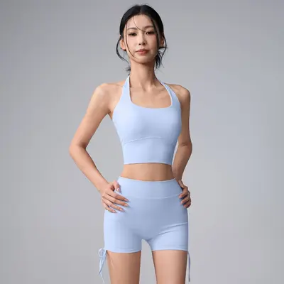 Yoga-Set mit Neckholder-Top im Knotendesign und hoher Taille - 9