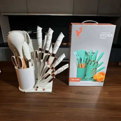 Paslanmaz çelik mutfak bıçağı seti, 19 parçalı, akrilik standlı - 9