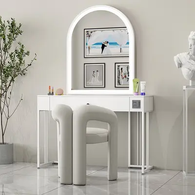 Cream-Style Studio Makeup Vanity Table with Lights - 12