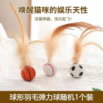 Feather Cat Toy with Elastic Ball and Plush Cat Teaser Wand - 6