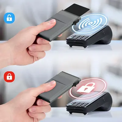 Sınır ötesi yan itmeli otomatik kart çıkarmalı alüminyum alaşımlı erkek cüzdanı RFID anti-manyetik ince kredi kartı tutucu cüzdan S124