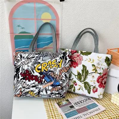 Large Capacity Printed Canvas Shoulder Bag for Women, Korean-Style Tote - 3